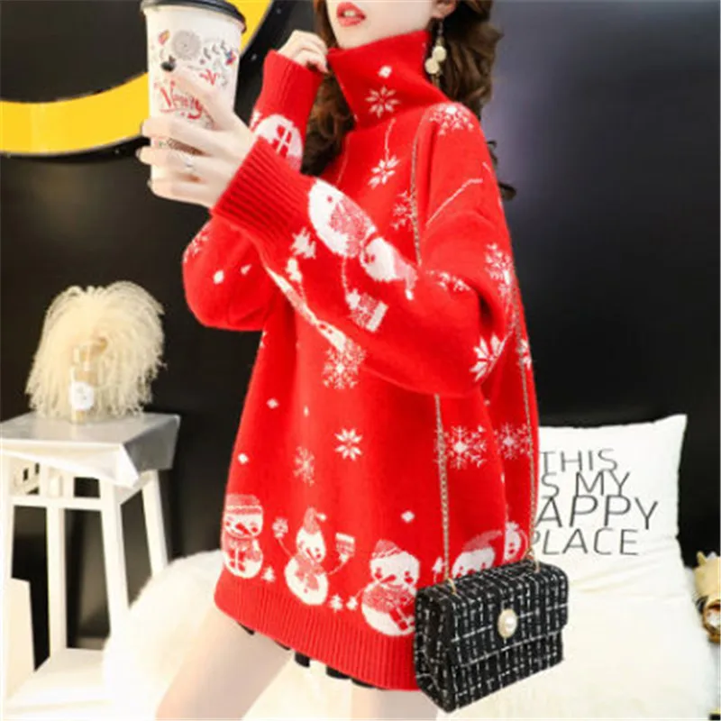 

New Christmas Women's Turtleneck Thicken Sweater 2020 Korean Style Casual Long Sleeve Bottoming Knitted Warm Pullovers Tops 2020