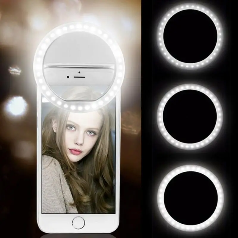 Светодиодная кольцевая лампа для селфи с зажимом телефона камеры портативная в