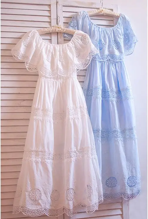 

Женское хлопковое платье с вышивкой, длинное белое платье до середины икры в японском стиле с вырезом лодочкой, лето 2020