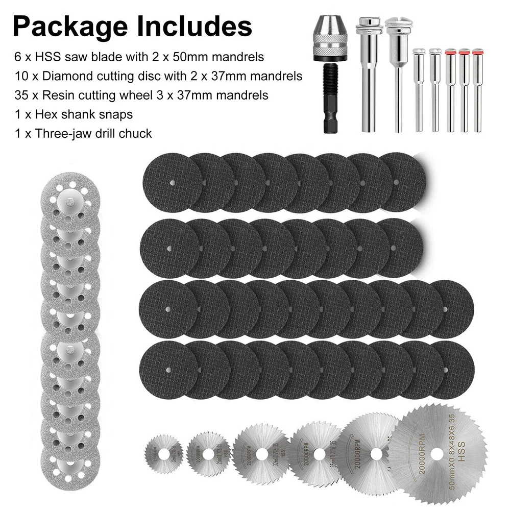 

60pcs Practical Cutting Wheel Set Portable High Speed Steel Multifunction Home Rotary Tool Cut Off Disc Diamond Die Grinder