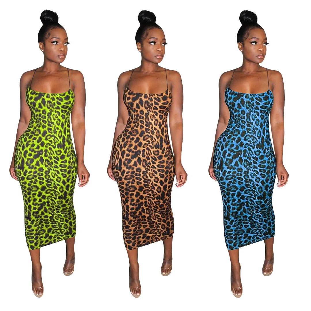 

Sexy Women Dress Print Leopard Skinny Sleeveless Bodycon Summer Clothes For Women Outfit