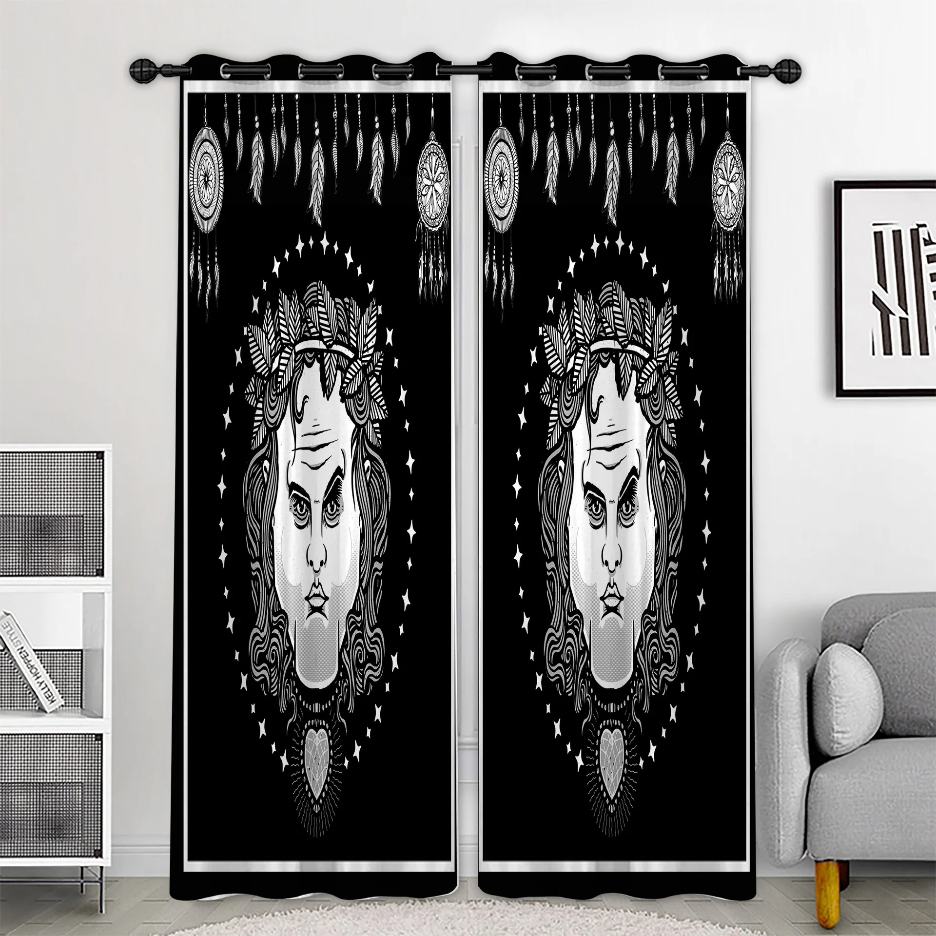 

2 Panels Set Sun God Window Treatment Thick Blackout Curtain Mandala Decoration Window Drapes for Bedroom Livingroom Dorm Decor