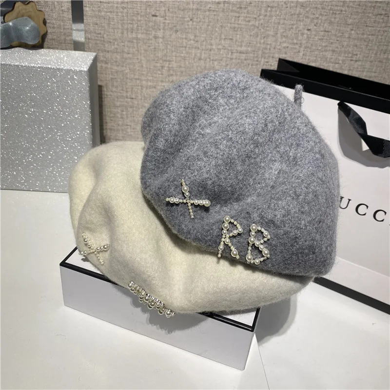 

New Wool Beret women British autumn/winter Winter Buds Painter Han Edition RB Diamond Joker Hat