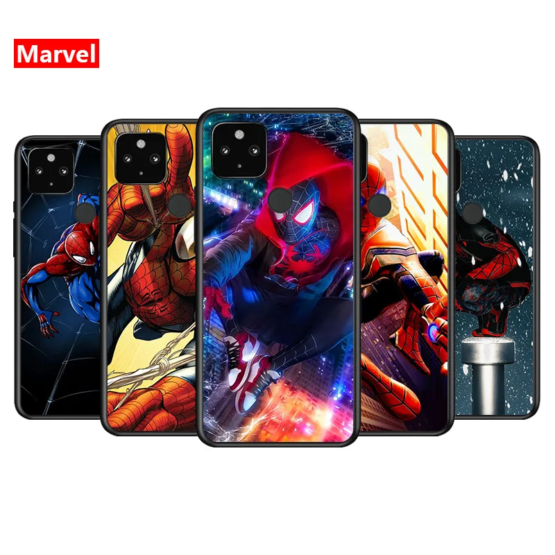 

Marvel Avengers Super Hero Spider-Man For Google Pixel 5 4A 5G 4 XL Soft Shell TPU Silicone Black Cover Phone Case