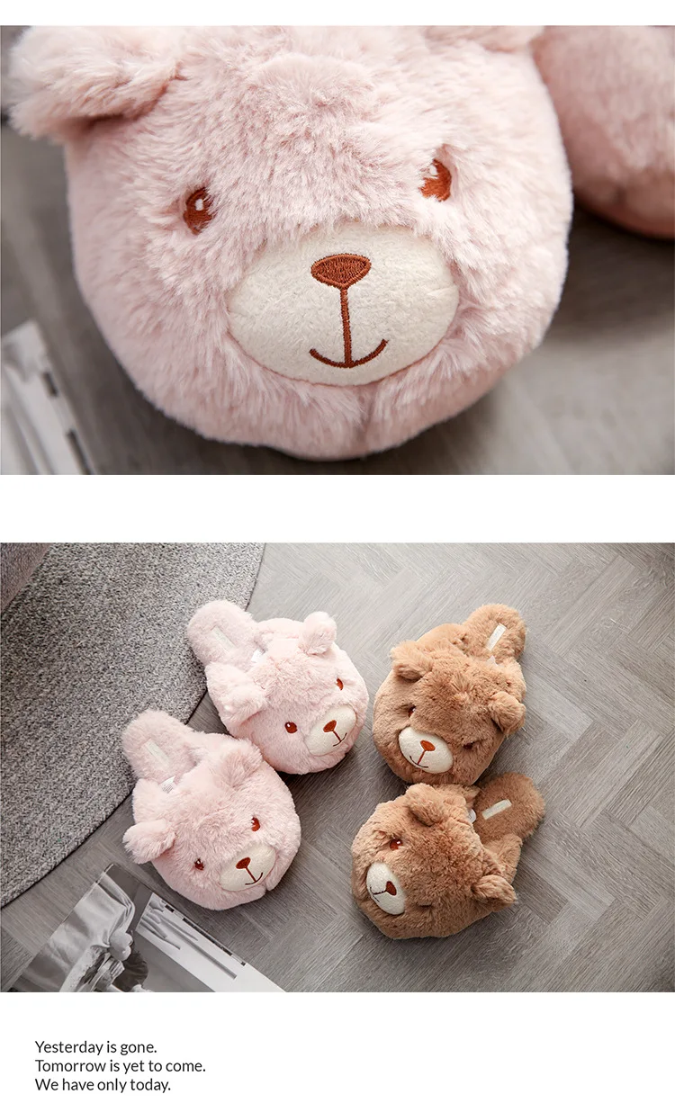Новинка; kawaii bear; японские домашние тапочки; женские тапочки для пар; нескользящие домашние шлепанцы; женская зимняя теплая обувь из хлопка
