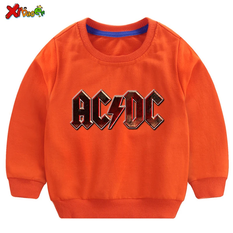 Детские толстовки ACDC мальчиков; модный свитер; белый Хлопковый пуловер для девочек; Новинка; пуловер; футболка; Осенняя толстовка с длинными рукавами для малышей - Цвет: sweatshirt orange