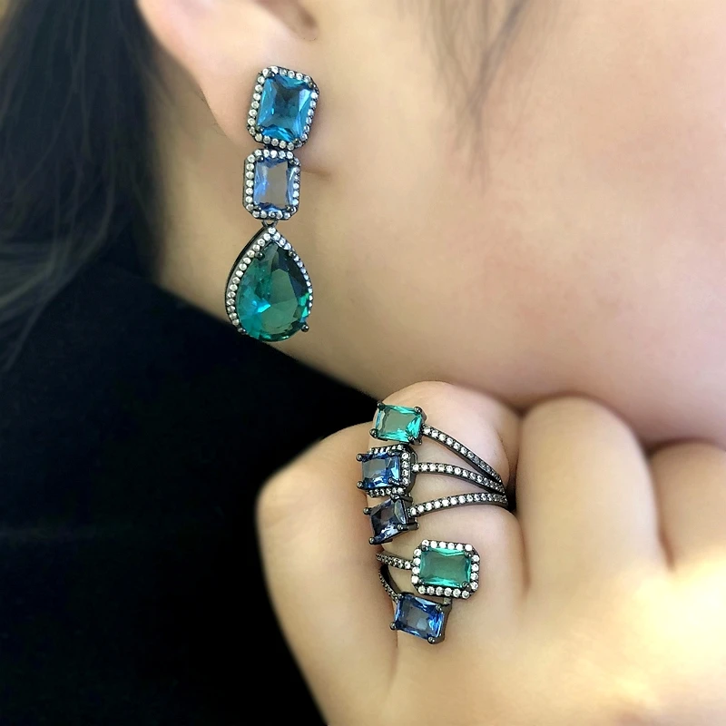 Зеленые большие длинные Подвесные серьги в форме капли воды Геометрические