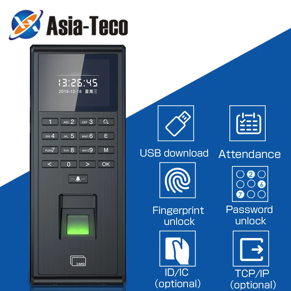 

TCP/IP Fingerprint RFID 125KHZ Time Attendance smart door access control system kit Standalone Keypad 1000 Users 13.56MHZ card