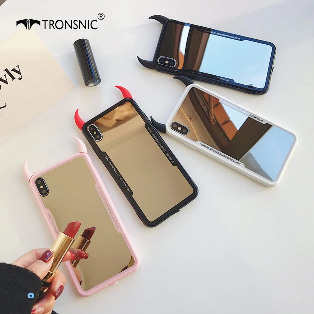 Зеркальный чехол с дьявольским рогом для телефона iPhone 11 Pro Max XR XS Черный Забавный