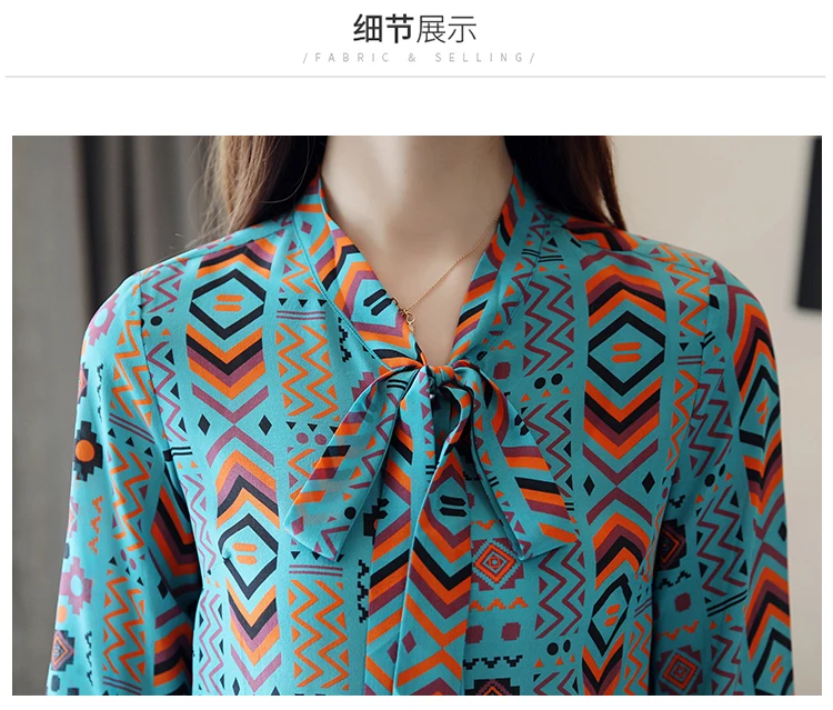 

Women Blouse blusas mujer de moda 2020 Autumn New Long Sleeve Pluse Size 3XL Printed Chiffon Shirt Bow Shirt Women 600C