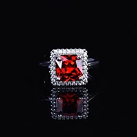 925 silver lover gifts fashion princess square package diamond ring micro inlaid zircon ruby adjustable ring for women jewelry