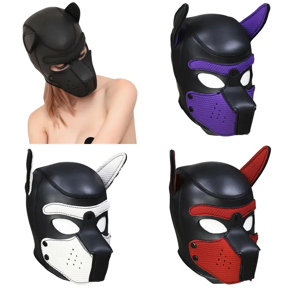 

Brand New Fashion Padded Latex Rubber Role Play Dog Mask Puppy Cosplay Full Head with Ears 4 Color