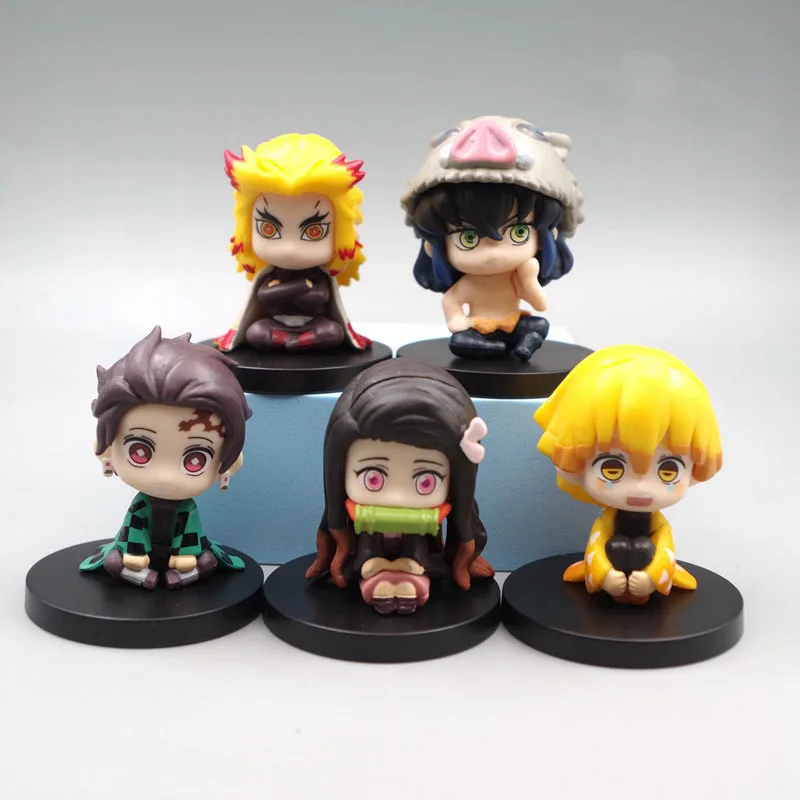 

5 Pcs/set Cartoon Anime Demon Slayer Sitting Ghost Doll Tanjirou Nidouzi Inosuke Zenizu PVC Model Action Figure Toys Fans Gifts