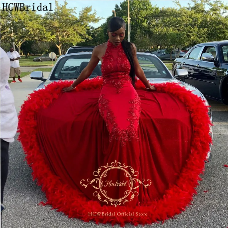 Блестящие Длинные рукава перья Африканское вечернее платье v-образный вырез