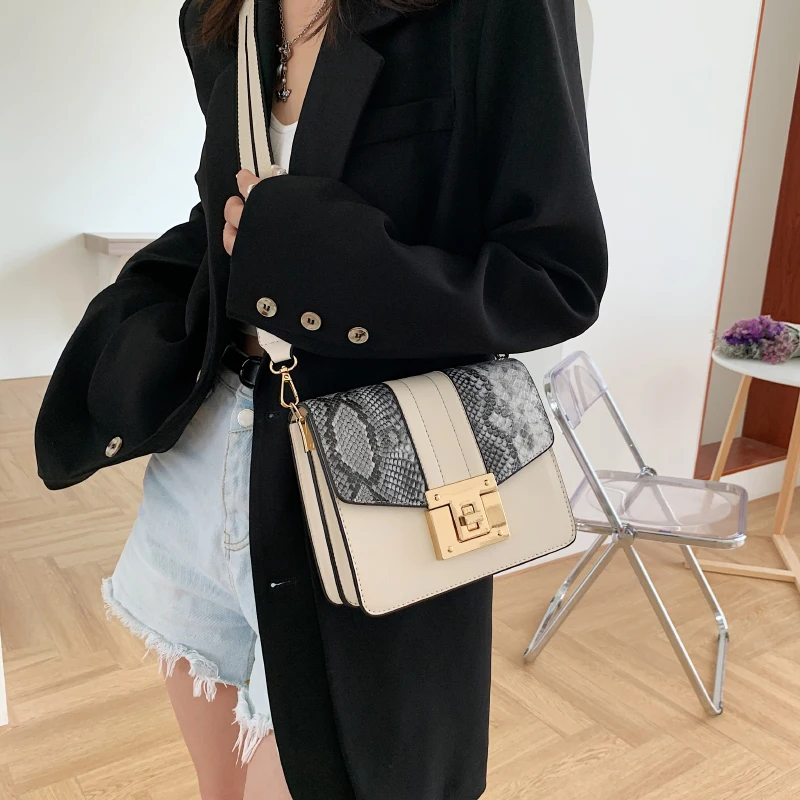 

Fashion Serpentine Shoulder Bag Snake Pattern Crossbody Bags for Women 2021 Women's Designer Handbag Wide Strap Phone Flap Purse