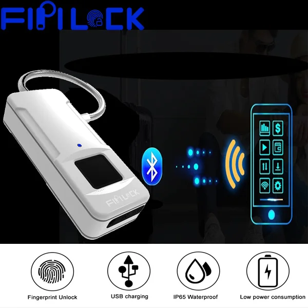 Fipilock Smart bluetooth, отпечаток пальца замок Электрический биометрический замок на дверь USB Перезаряжаемый водонепроницаемый дом дверь Багаж Замок для чемодана