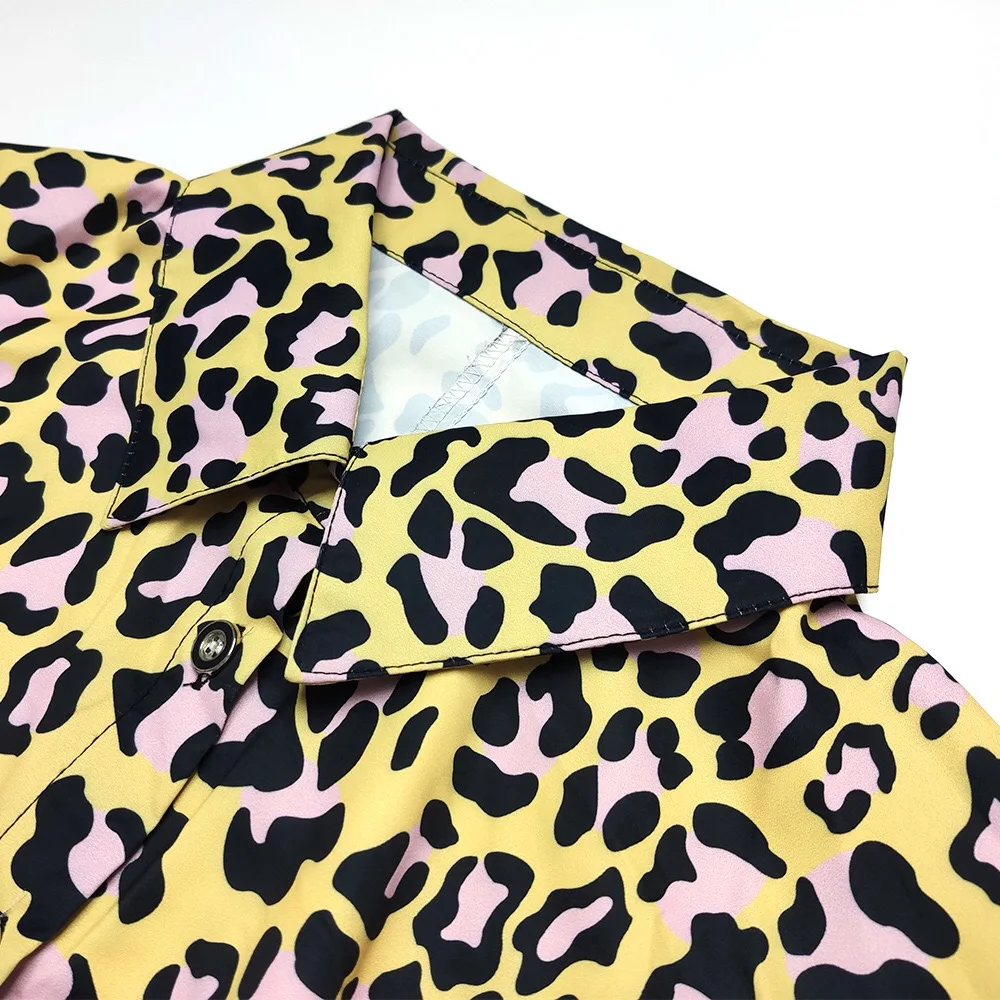 African Leopard Jumpsuits Long Sleeve Turn Down Collar High Wait Elegant Work Business Office Rompers Jumpsuits With Belt 2020