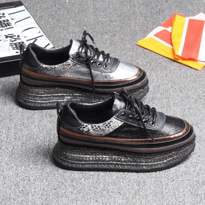 

Hight Colors Brand Women Sneakers Breathable Thick Bottom Casual Shoes New Design 2021 Platform Wedge Fashion Ladie Heels XQ4-1