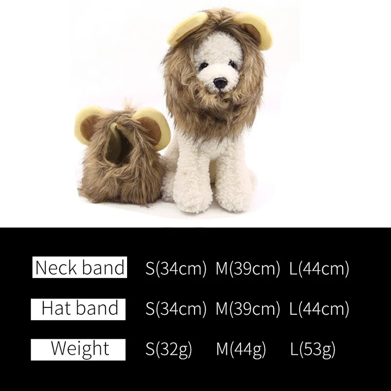

Creative Pet Cat Dog Emulation Lion Hair Mane Ears Head Cap Autumn Winter Dress Up Costume Muffler Scarf Pet Accessories S/M/L