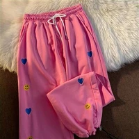 women sweatpants workout trousers solid female sport running pants printing heart smiling face pattern causal street pant