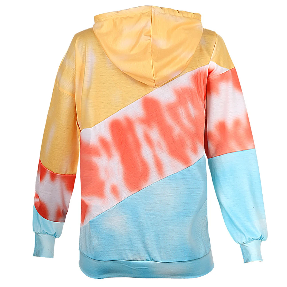 

Women Fashion Autumn Long Sleeve Color Block Tie Dye Hoodie Sweatshirt Blouse Long Sleeve Hoodies Pullover Tops plus size