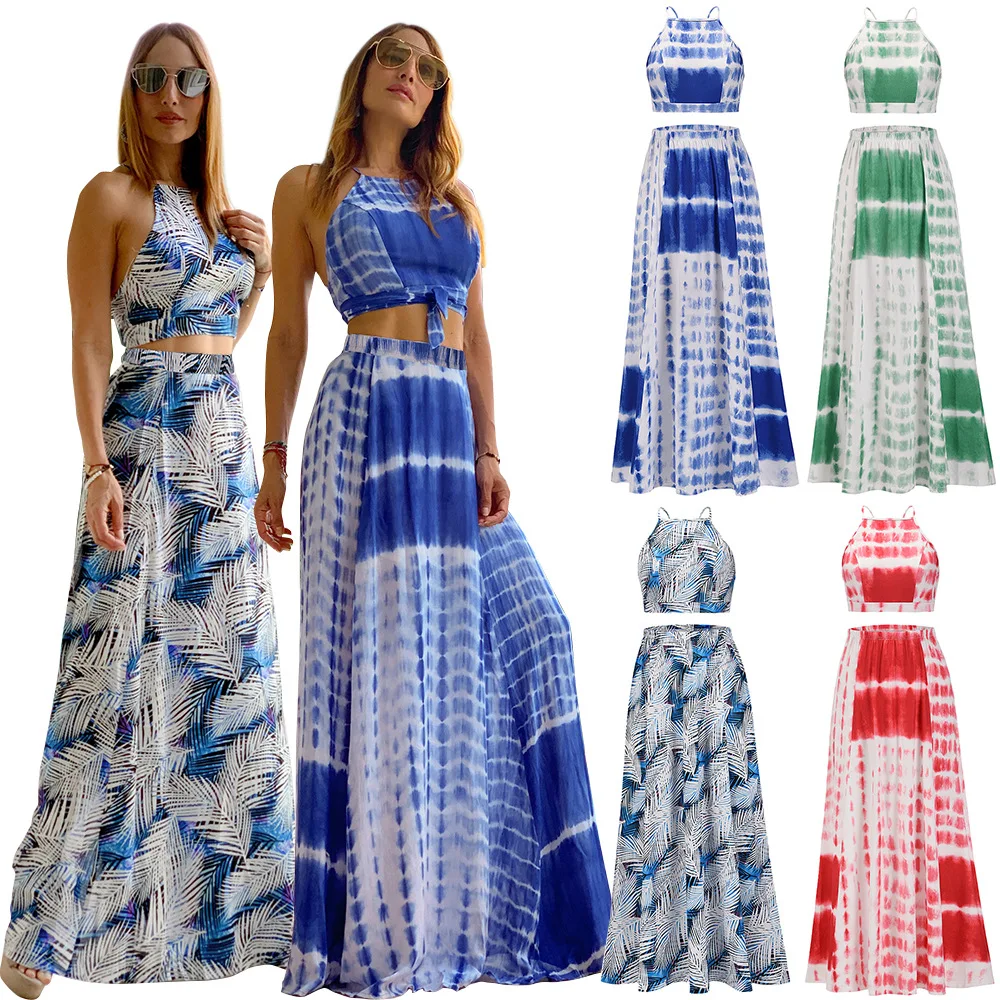 

2021 Summer New Two-Piece Suit Casual Sling Top High Waist Skirt Sexy Navel
