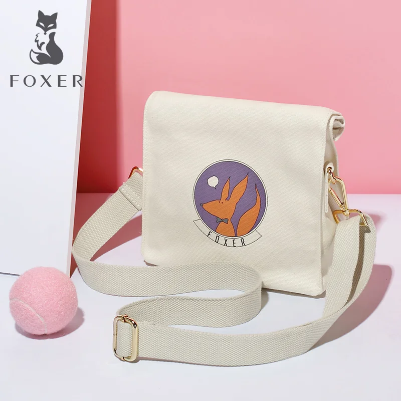 FOXER тканевая сумка с логотипом для девочек модная женская Холщовая Сумка