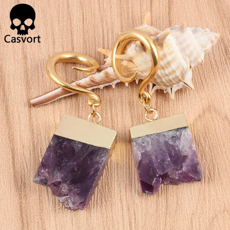 Casvort 2 шт. новые необычные с драгоценными кристаллами болтающиеся беруши тоннель для ушей из нержавеющей стали золотые ушные крючки калибры для пирсинга