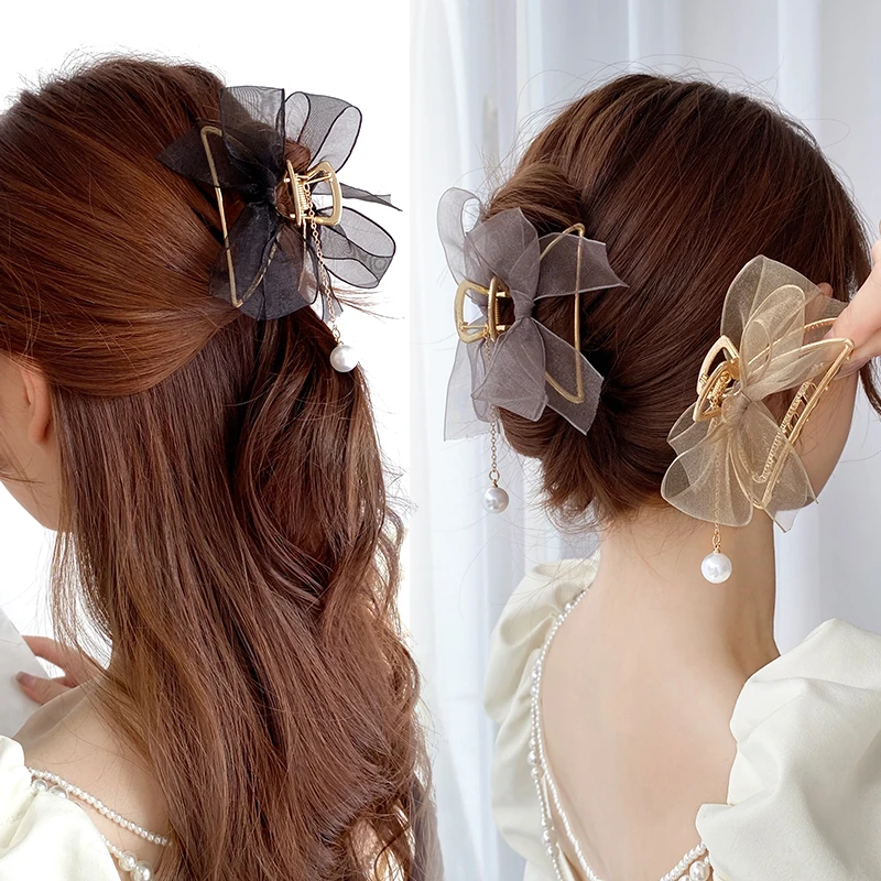 

Fashion Women Girls Bow Pearl Hair Claw Vintage Sweet Hair Accessories Hair Clip Barrettes Ribbon Bowknot Hairpins Headwear