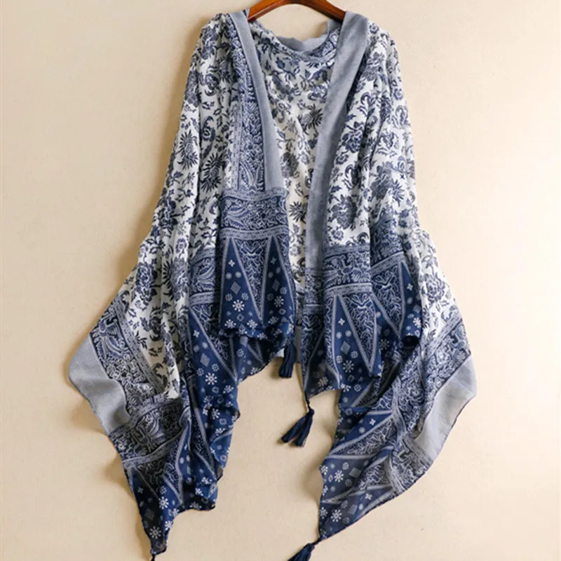 

Китайский шелк осень-зима новый стиль женский модный шарф с принтом женская Солнцезащитная пляжная хлопковая шаль популярный качественный...