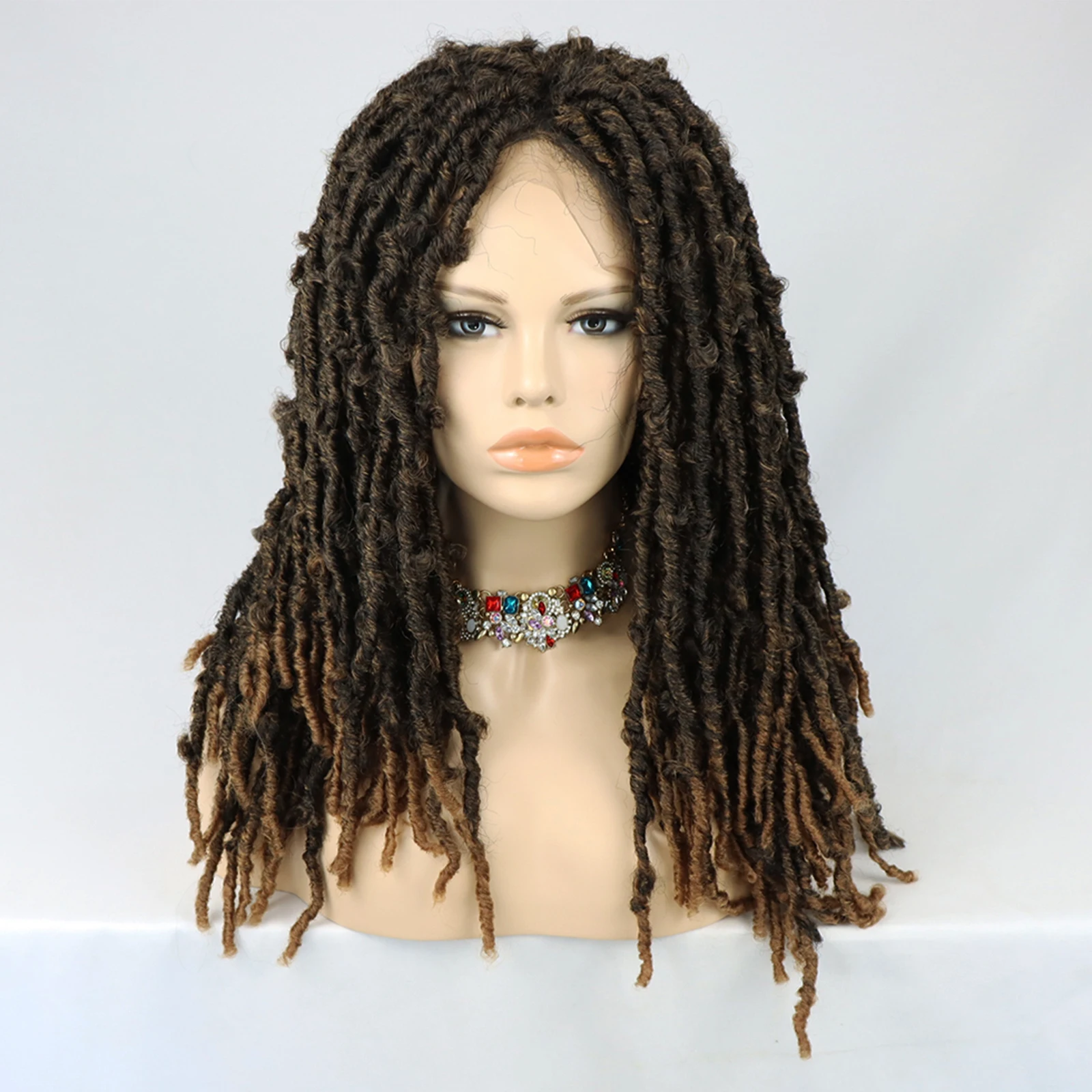 New Butterfly Locs Crochet Synthetic Hair Lace Front Wigs 1B Brown Color Faux Locs 14 18inch Long Dreadlocks Hair Wigs for Women