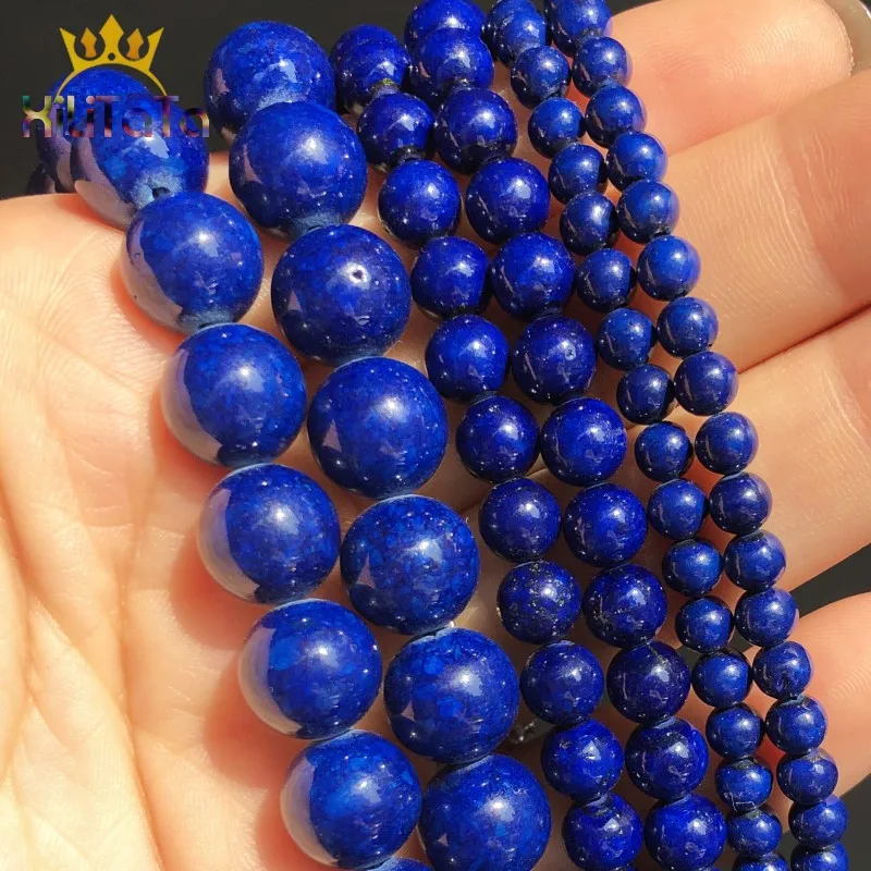 Темно синие каменные бусины в форме косточков круглые свободные аксессуары для