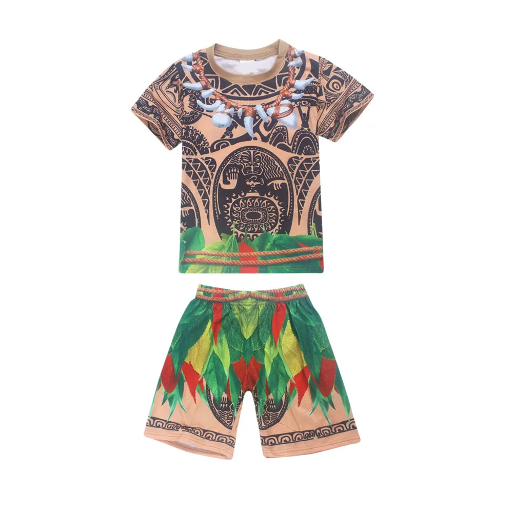 Моана костюм в стиле Мауи Косплей тату футболка/шорты дети мальчики Хэллоуин