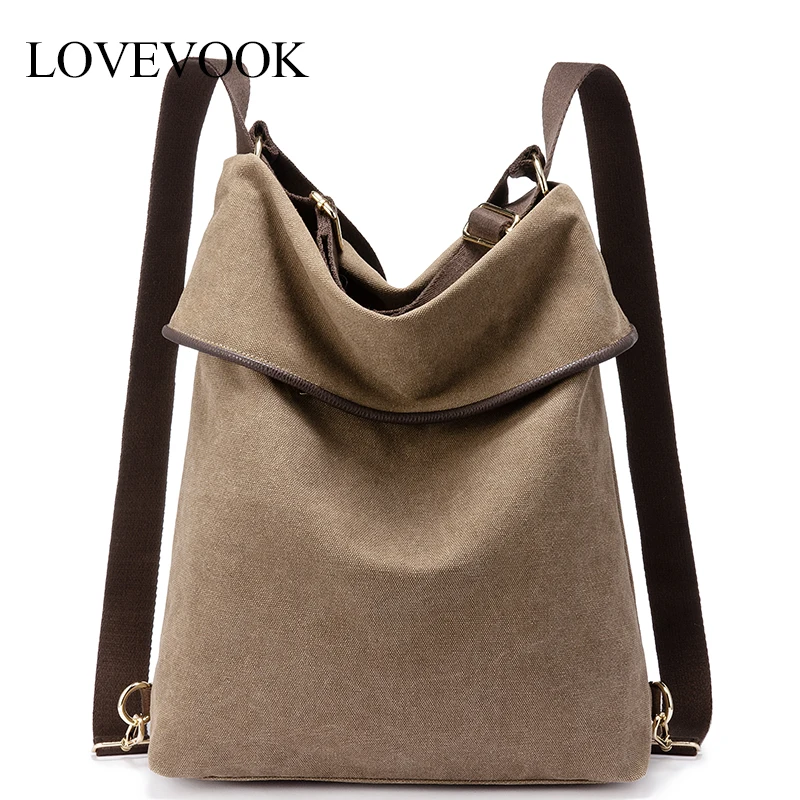 Женский повседневный рюкзак LOVEVOOK, большые школьные портфели больщой емкости, многофункциональный рюкзак из парусины, сумка через плечо для путешествии, наплечная сумка с регулируемым плечевым ремнем