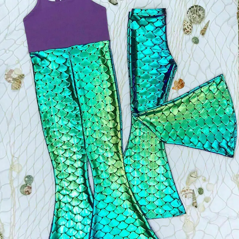 Блестящие леггинсы русалка для девочек вечерние штаны с металлическими рыбками |