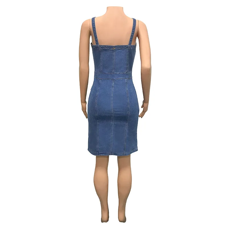 

Sexy Women Spaghetti Strap Bodycon Denim Dress Female Elegant Casual Jean Summer Dress Vestidos