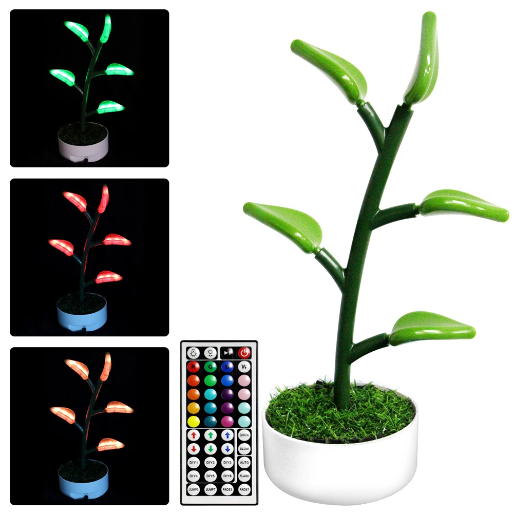 

Indoor Home Decor With Remote Control Table Lamp LED Houseplant Light 4 Modes Date Gift Dinner Artificial Leaves Modern RGB