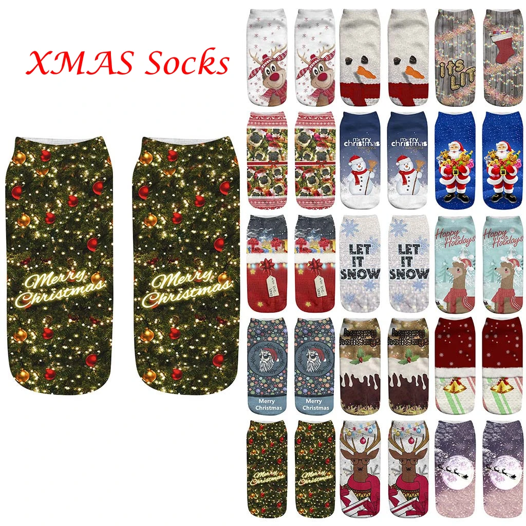 Милые зимние хлопковые прямые рождественские носки для мужчин и женщин с