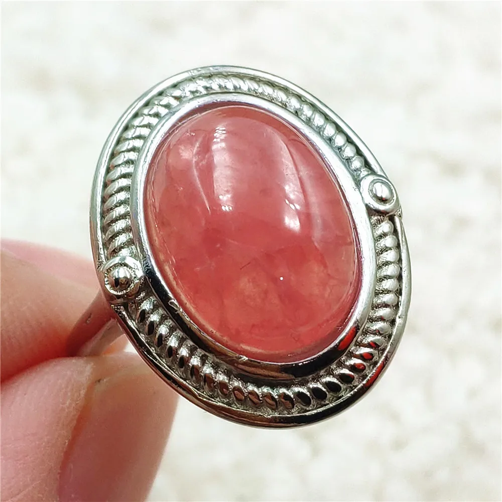 

Женское кольцо из серебра 925 пробы с родохрозитной розой, с овальным шариком, 14x9 мм, AAAAA