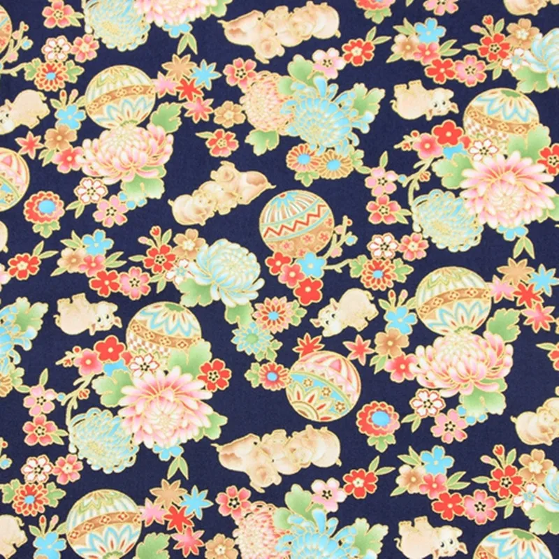 Полуярдовая тонкая хлопковая ткань мягкий бриз позолоченный цветок свинки принт