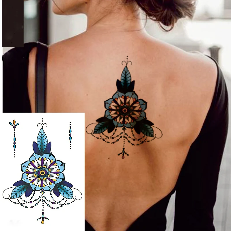 1 PIECE Back or Sternum Body Mandela With Dream Catcher Flower Waterproof Temporary Tattoo Art Sexy Waist Fake Tatoo | Красота и