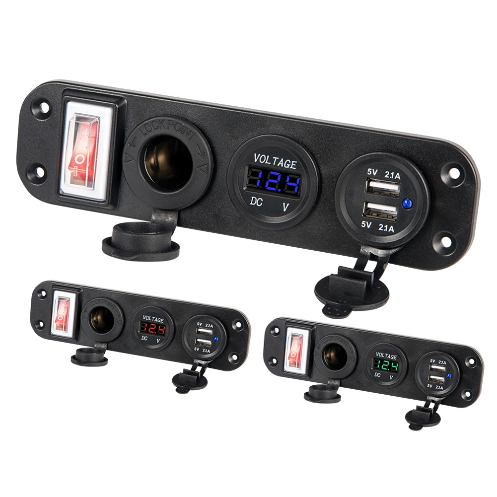 

Car Boat 2.1A+2.1A USB Charger Replacement Digital Voltmeter 12V Outlet Rocker Switch Panel Car Electronics Accessories