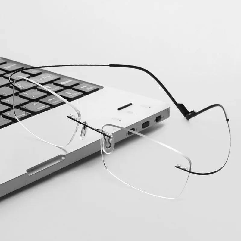 Без оправы Титан сплава очки с диоптриями Для мужчин квадратный без для очков