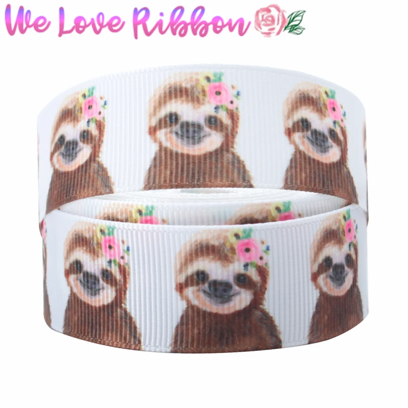 7/8&quot22mm Animal Sloth Cartoon Flower Printed Grosgrain Ribbon Hair Bowknots Making 10yards/roll MD181112-75-17918 | Дом и сад