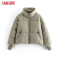 tangada women green mint oversize parkas thick 2020 winter long sleeve zipper pockets female warm coat qn27