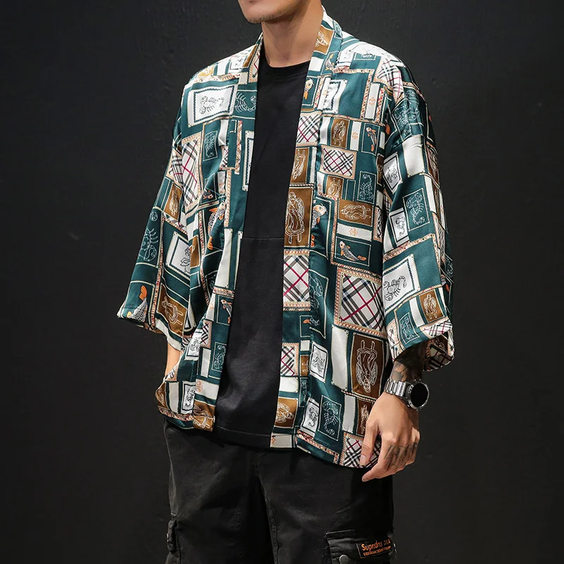 2019 рубашки Для мужчин кимоно традиционный Открыть стежка рубашка мужской три