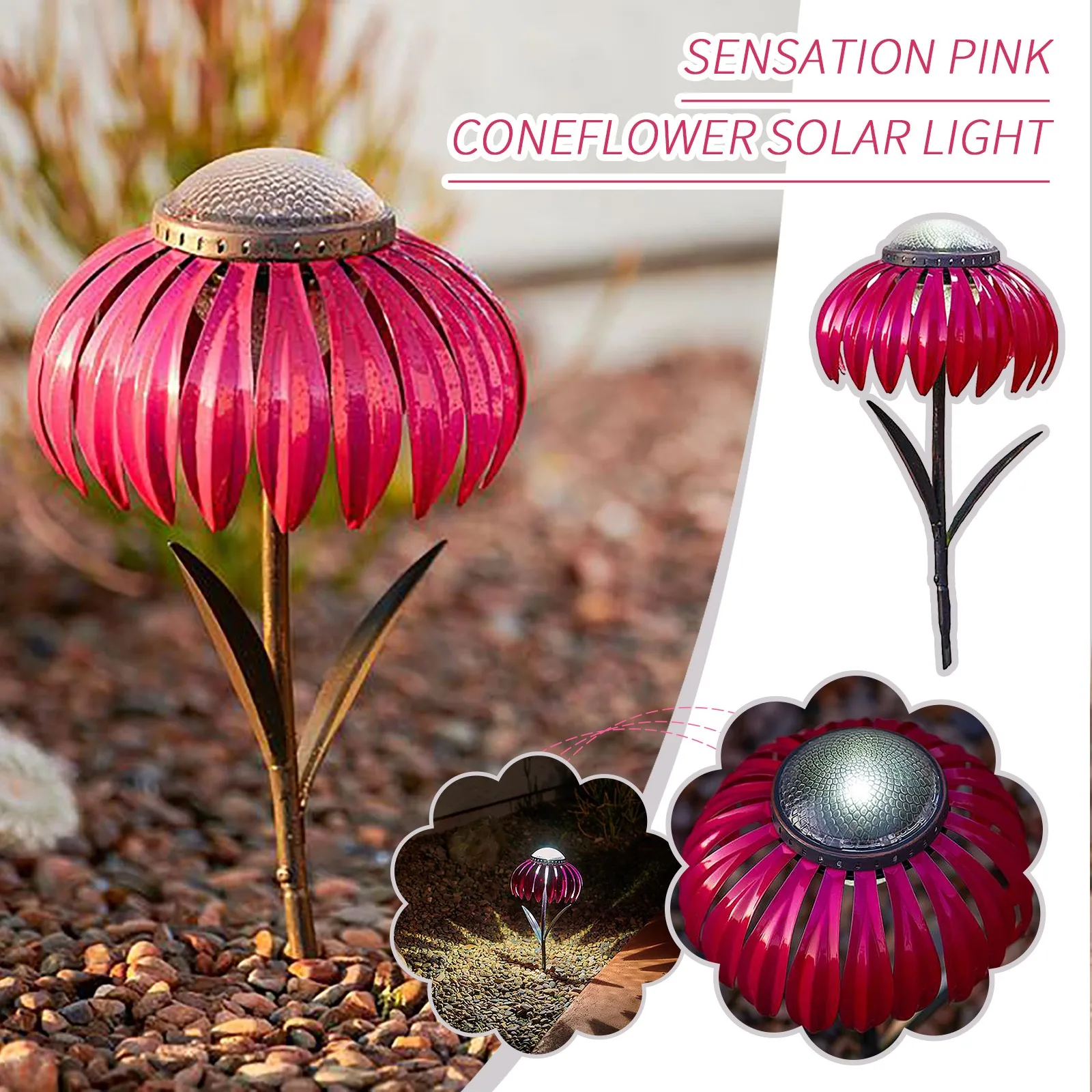 

Sensation Pink Coneflower Solar Lights Garden Decoration Outdoor Stakes Led Simulation Flower Lawn Light Garden Landscape #3