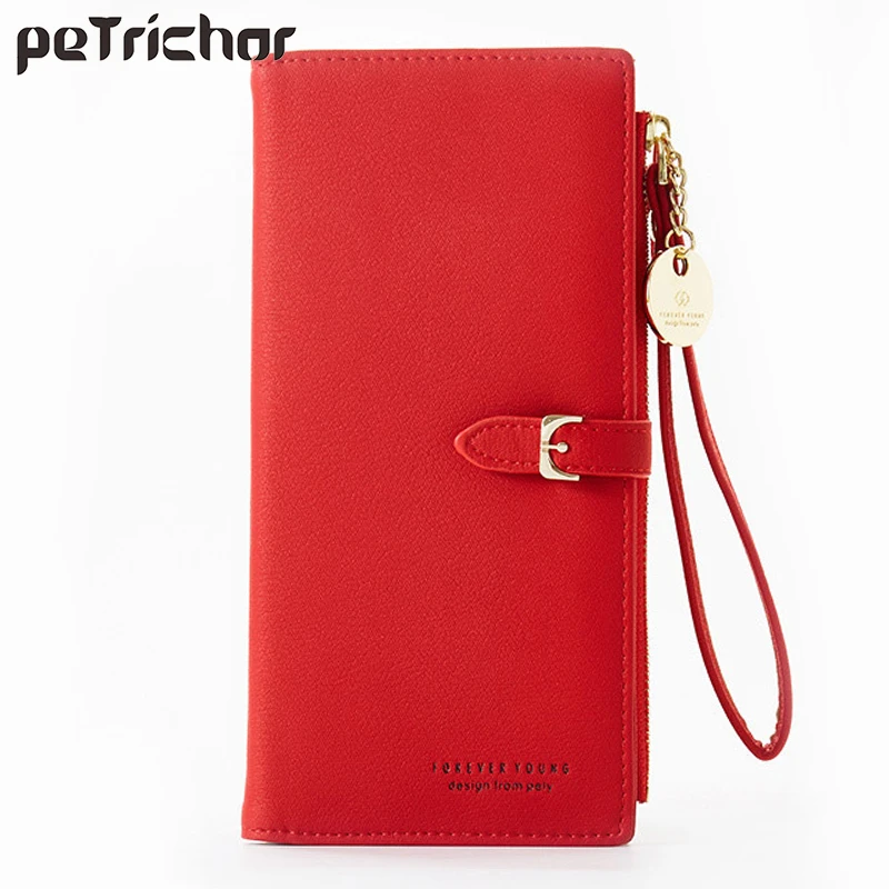 Женский кошелек из мягкой кожи длинный брендовый с застежкой тонкие Кошельки для