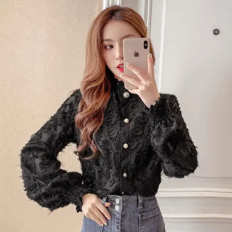 

Blouse Women Lace Shirt Women's Spring Summer Lantern Sleeve Shirt Long Sleeve Top Blusas Mujer De Moda