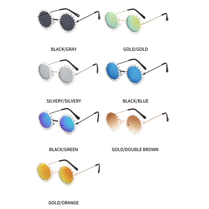 

Girls Round Sunglasses Kids Mental Frame with Pearl Glasses Anti-UV Sun Glasses for Girls Eyewear Children Oculos UV400 Gift